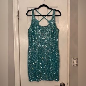 Teal sequin/beaded dress
